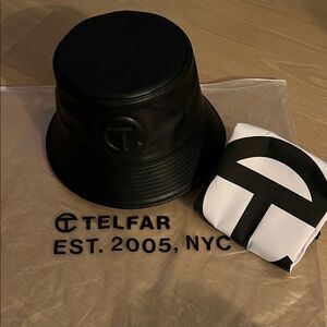 Telfar Black Leather Bucket Hat
